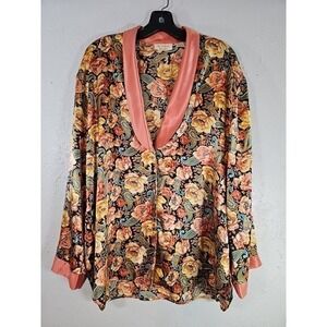 Vintage 90s Victoria's Secret Black Peach Paisley Top Medium‎